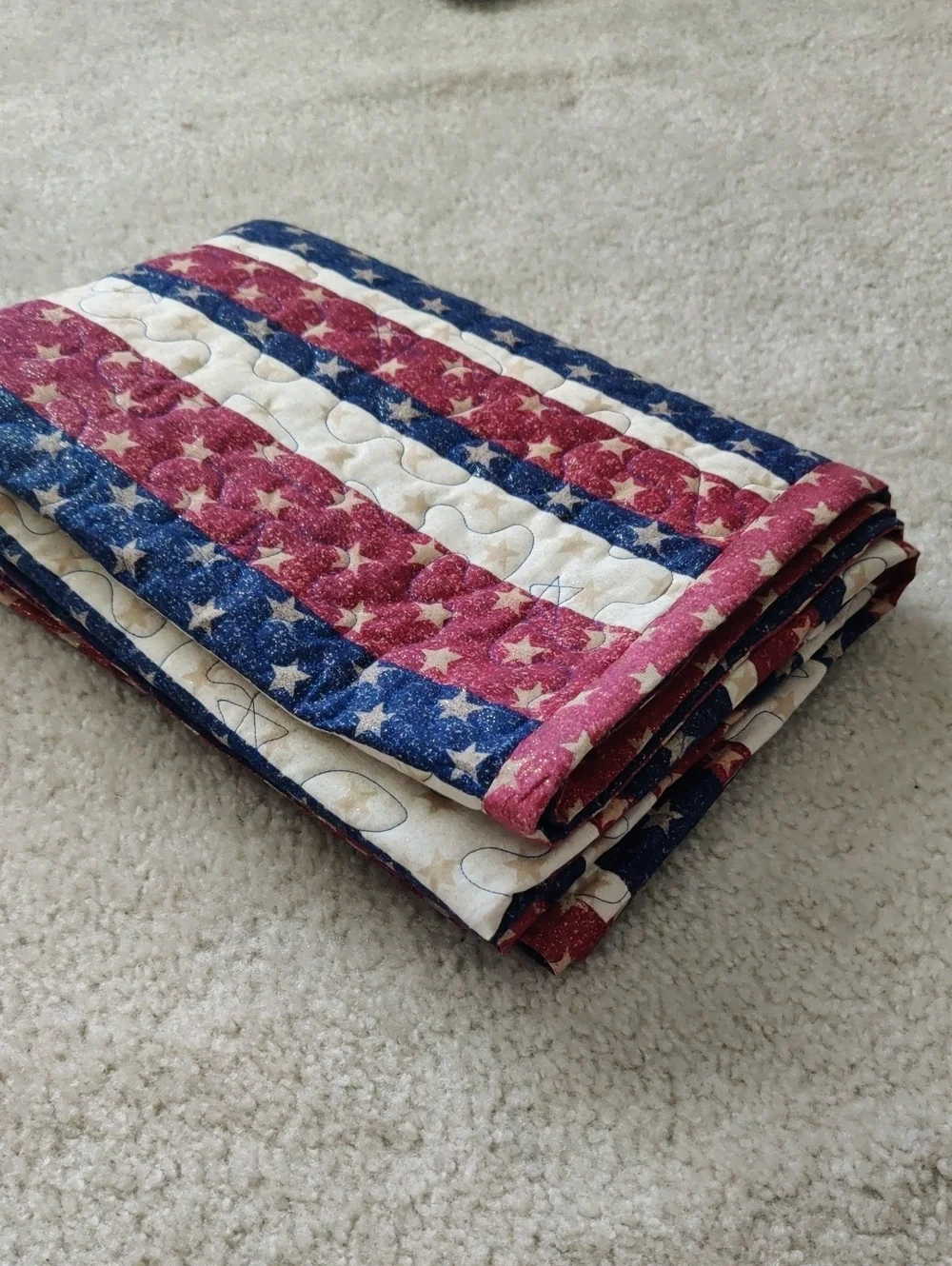 Handmade Embroidery Patriotic Star & Stripe Quilt Throw Blanket Americana Y2K